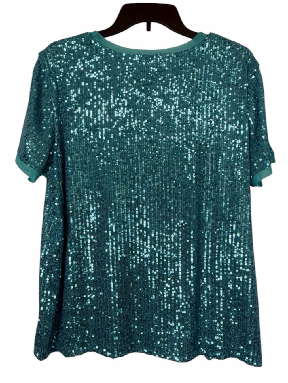 Anne Klein NWT Women’s Teal/Blue Green Short Sleeve Fully Sequined Top Size OX - Picture 15 of 15